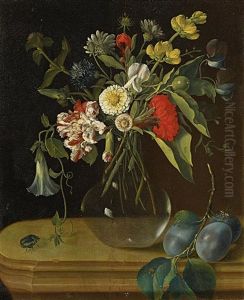 Ein Blumenstrauss In Einer Glasvase by Jan Evert Morel the Younger