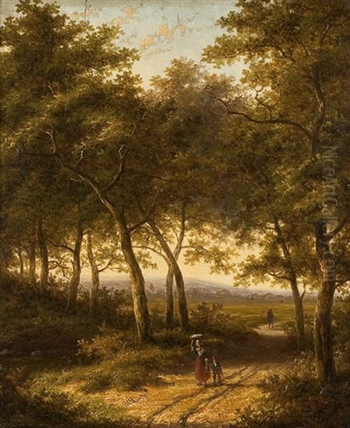 Waldweg Mit Reisigsammlerin Und Kind - view 1