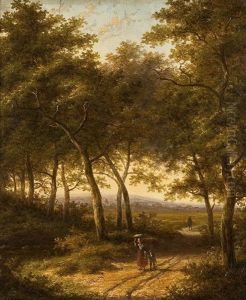 Waldweg Mit Reisigsammlerin Und Kind Waldweg Mit Reisigsammlerin Und Kind