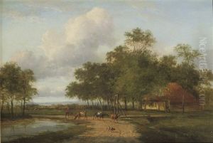 A Cowherd Watering His Cattle