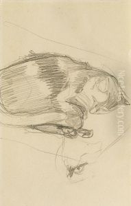 Katzenstudie (ruckseitig Zwei Katzenstudien) by Ernest Bieler
