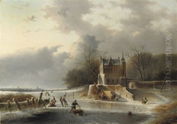 Winterfun On The Ice By A Mansion - view 1