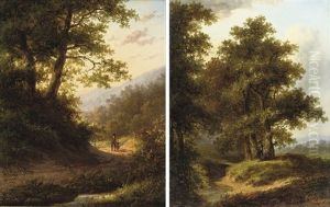 Walking In The Forest At Sunset (+ Resting Under A Tree; Pair) by Jan Evert Morel the Younger