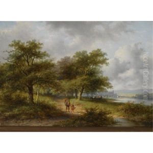 Travellers On A Country Road, A Town In The Distance by Jan Evert Morel the Younger