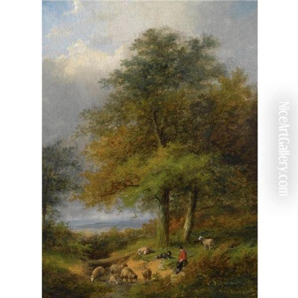 A Shepherd In A Forest Landscape (collab. W/franz Van Severdonck) - view 1