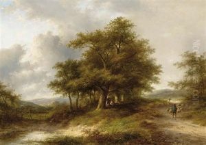 A Wooded Landscape With A Shepherd And His Flock by Jan Evert Morel the Younger
