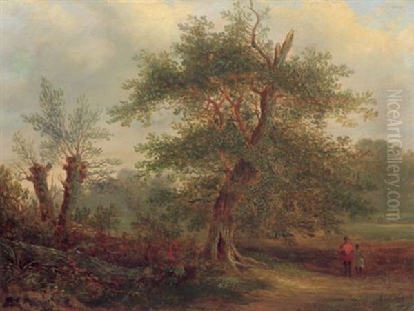 Baumlandschaft Mit Spaziergangern - view 1