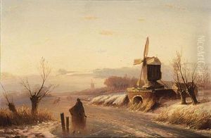 A Winter Landscape With Skaters On A Frozen Waterway A Winter Landscape With Skaters On A Frozen Waterway