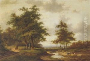 Figures Resting By A Ford, A Town In A Valley Beyond by Jan Evert Morel the Younger