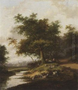 A Shepherdess And Her Flock At Rest by Jan Evert Morel the Younger