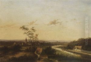 An Extensive Summer Landscape With A Town In The Background An Extensive Summer Landscape With A Town In The Background