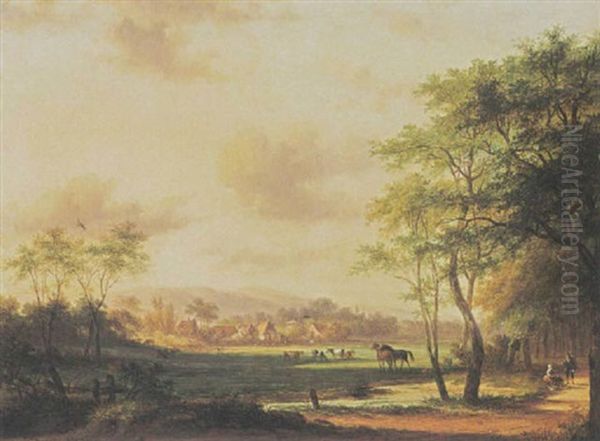 Travellers In A Wooded Summer Landscape - view 1