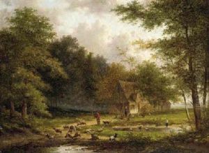 A Shepherd With His Flock In A Woody Glade by Jan Evert Morel the Younger