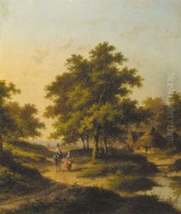 Travellers Conversing In A Wooded Landscape by Jan Evert Morel the Younger