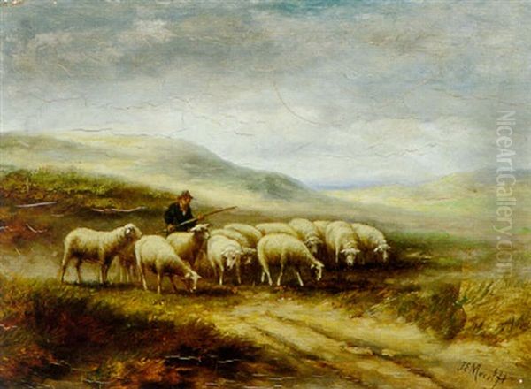 A Shepherd With His Flock - view 1