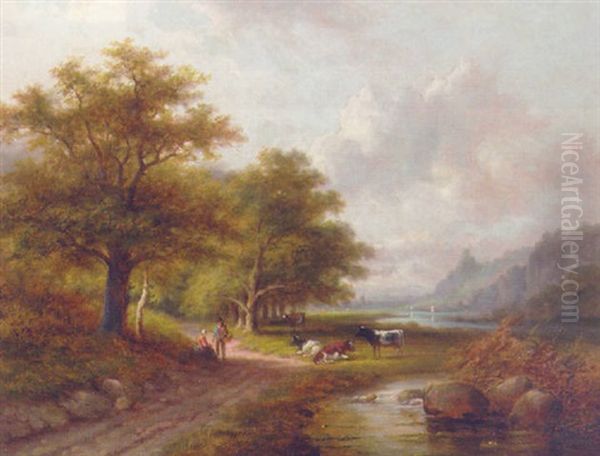 A Wooded Landscape With Peasants Resting On A Sandy Track - view 1