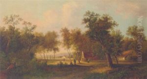 Farms In A Wooded Landscape With Peasants Resting In The Shade by Jan Evert Morel the Younger