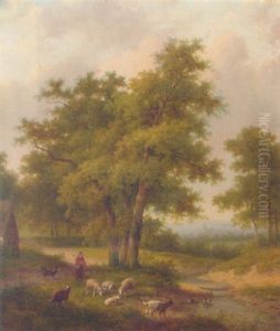 A Shepherd And His Flock In A Wooded Landscape A Shepherd And His Flock In A Wooded Landscape