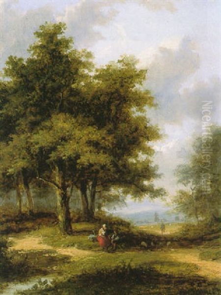 Figures Resting In A Wooded Landscape - view 1