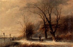 Woodgatherers In A Winter Landscape by Jan Evert Morel the Younger