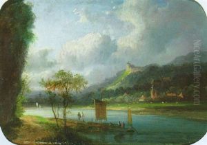A Rhenish Landscape With Travellers On A Sandy Track At Dusk