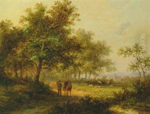 Travellers With A Donkey In A Wooded River Landscape by Jan Evert Morel the Younger