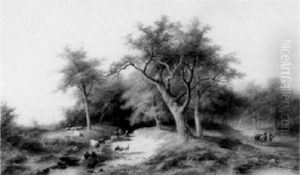 Cowherds With Cattle In A Summer Landscape