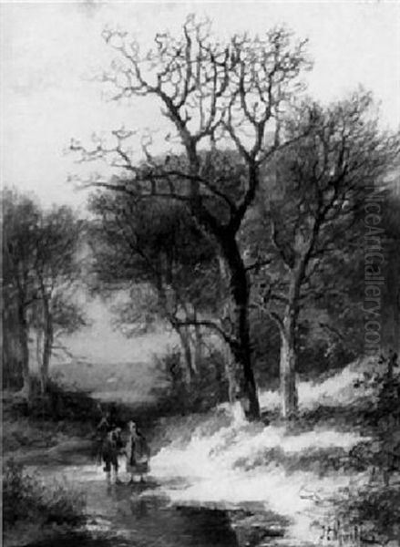 Figures In A Wintry Forest - view 1