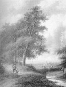 Hollandische Bachlandschaft Mit Wandernden Baueren Und Kuhen