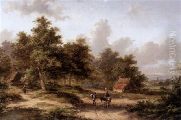 A Wooded Summer Landscape With Travellers On A Sandy Track - view 1