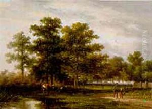 Figures With Cattle Beside A Pool Figures With Cattle Beside A Pool
