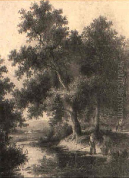 Anglers In A Wooded Landscape - view 1