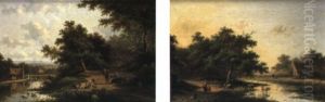 Figures And Sheep On A Path In A Wooden River Landscape Figures And Sheep On A Path In A Wooden River Landscape