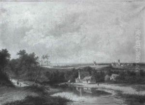 Extensive Wooded Landscape With A Haycart By A Cottage by Jan Evert Morel the Younger