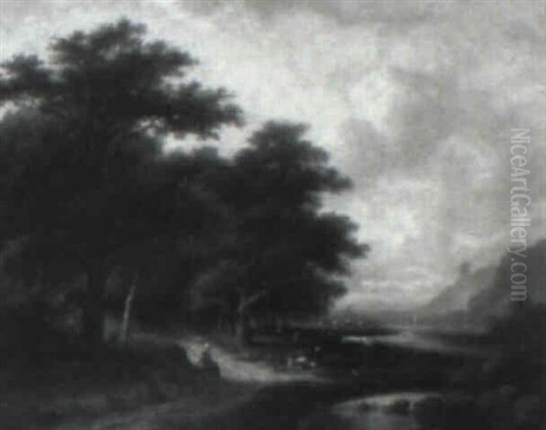 Fluslandschaft Mit Weidenden Kuhen - view 1