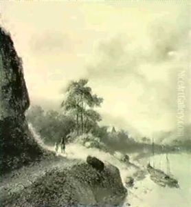 Gebirgige Flusslandschaft Mit Personenstaffage Gebirgige Flusslandschaft Mit Personenstaffage