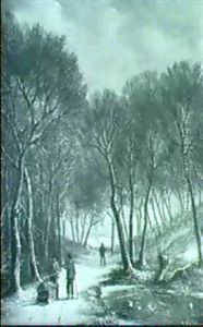 Holzsammler Auf Verschneiter Fahrstrasse Im Winterwald