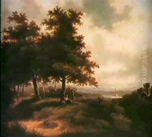 Figures In A Wooded Landscape by Jan Evert Morel the Younger