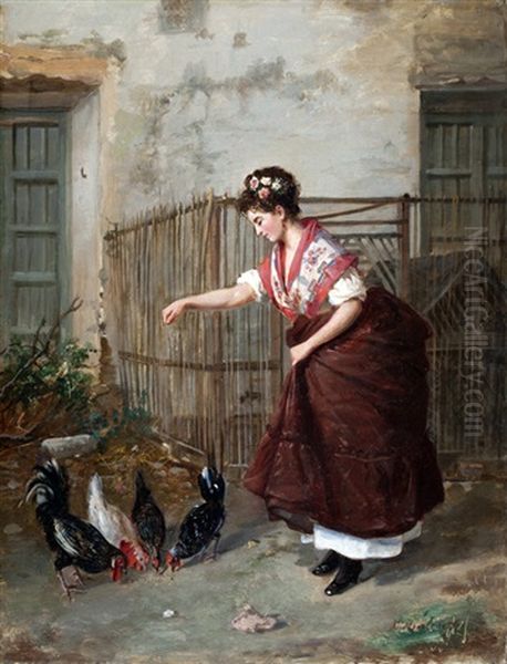Mujer Alimentando Gallinas - view 1