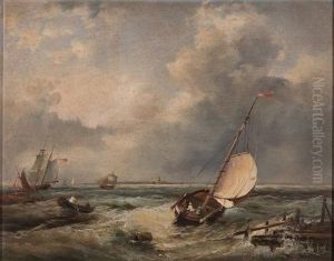 Ships At Sea by Casparus Johannes Morel