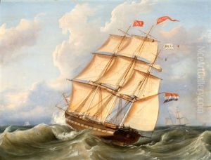 Het Fregatschip De "zaanstroom" Op Volle Zee by Casparus Johannes Morel