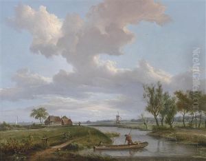 Hollandische Fluslandschaft Mit Fischer by Casparus Johannes Morel