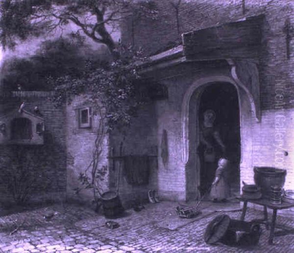 Mother And Child In A Courtyard - view 1