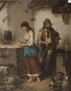 Peasant Woman And Pedlar By A Cottage (+ The Serenade; Pair)