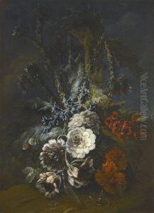 Still Lifes With Flowering Globe Artichokes, Variegated Tulips And Other Assorted Wild Flowers, With Snails Butterflies And Other Insects (pair) by Jean-Baptiste Morel