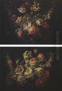 Guirlande De Fleurs Retenue Par Un Ruban Bleu