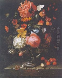 A Still Life Of Poppy, A Rose, A Crocus And Other Flowers In A Marble Vase