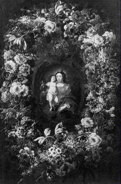 The Madonna And Child Within A Garland Surround Of Flowers - view 1