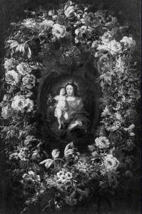 The Madonna And Child Within A Garland Surround Of Flowers by Jean-Baptiste Morel