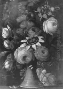 Roses, Carnations, Irises And A Lily In A Vase by Jean-Baptiste Morel